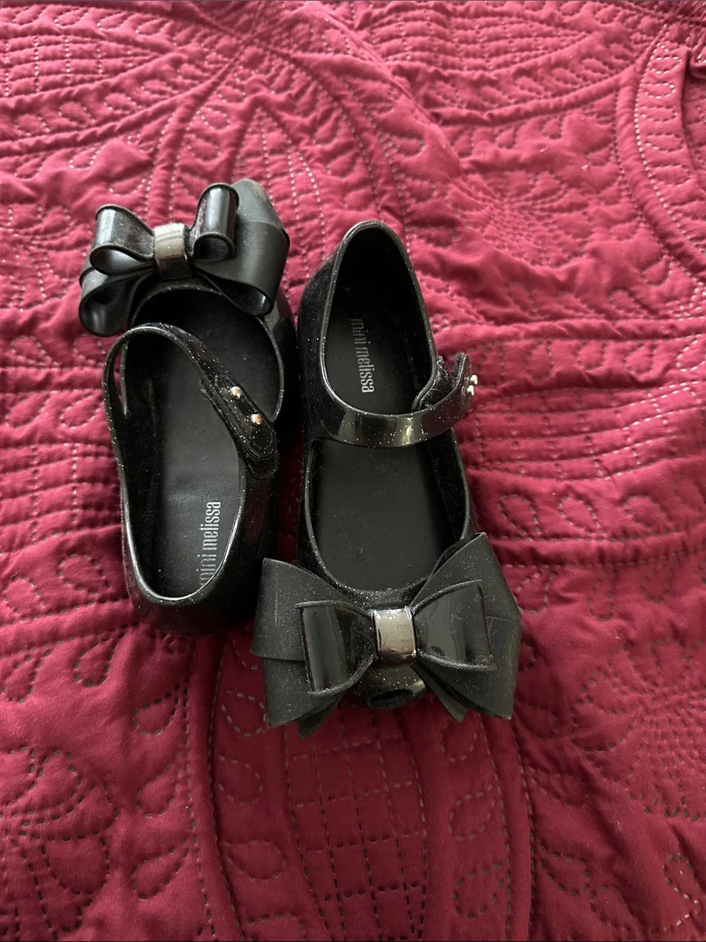 Mini Melissa Black Bow Mary Janes with Metallic Accent